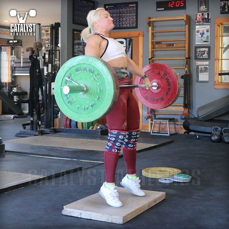 Sarabeth snatch on riser - Olympic Weightlifting, strength, conditioning, fitness, nutrition - Catalyst Athletics 