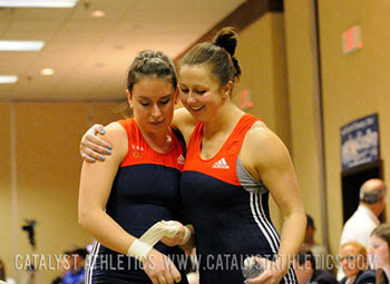 Danica Rue and Aimee Anaya. Photo by Eddie Clark. - Olympic Weightlifting, strength, conditioning, fitness, nutrition - Catalyst Athletics