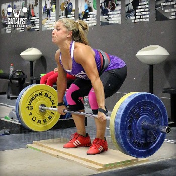 Danielle clean pull on riser - Olympic Weightlifting, strength, conditioning, fitness, nutrition - Catalyst Athletics