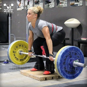 Danielle clean pull on riser - Olympic Weightlifting, strength, conditioning, fitness, nutrition - Catalyst Athletics