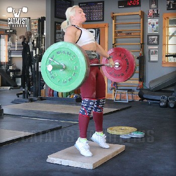 Sarabeth snatch on riser - Olympic Weightlifting, strength, conditioning, fitness, nutrition - Catalyst Athletics