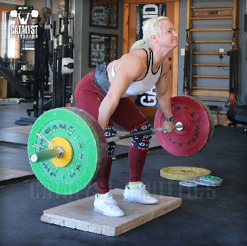 Sarabeth snatch on riser - Olympic Weightlifting, strength, conditioning, fitness, nutrition - Catalyst Athletics